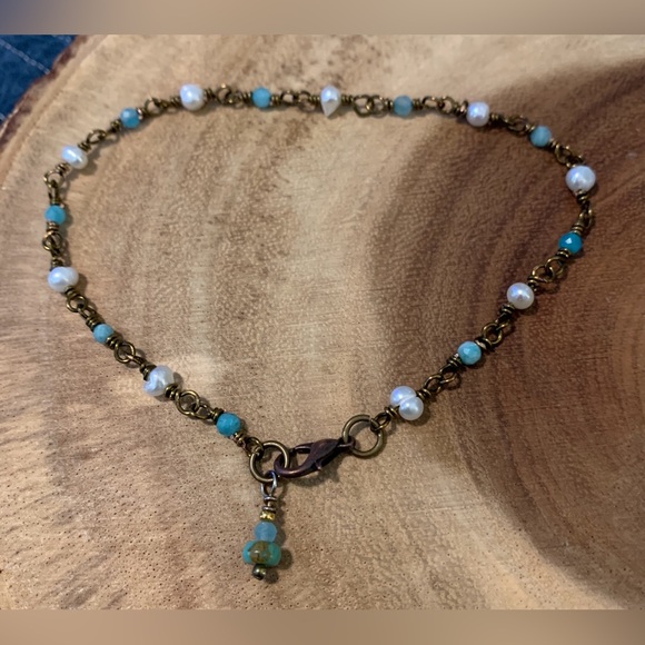 Handmade Amazonite and Pearl Anklet - Picture 3 of 3